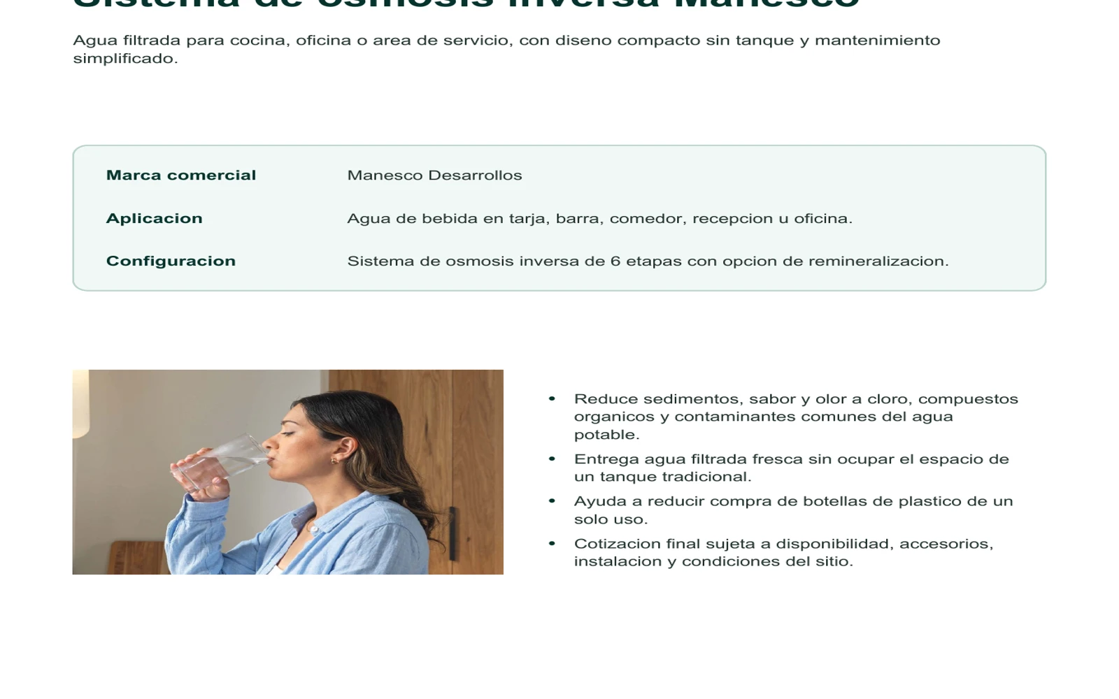 Aplicacion recomendada para RO residencial osmosis inversa sin tanque